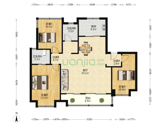 都会1907一期 3室1厅2卫 125平方