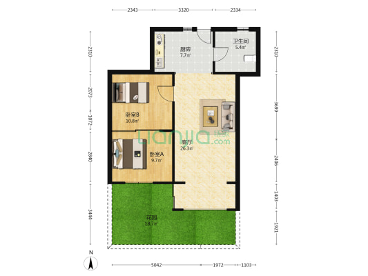 明欣公寓 2室1厅1卫 66平方