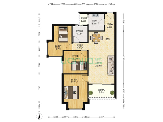 双城汇二期 3室1厅1卫 82平方