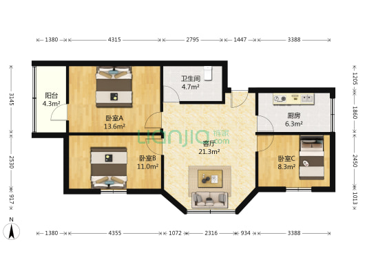 南苑机关小区 3室1厅1卫 89平方