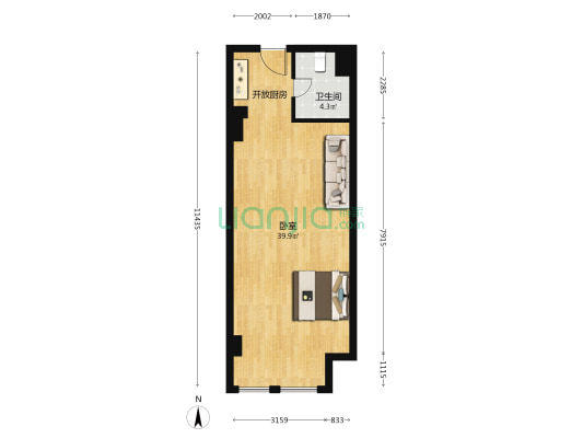 风尚天地广场 1室0厅1卫 62平方