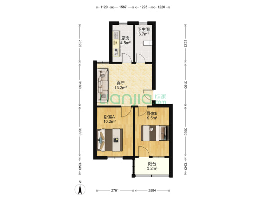 黄河花园小区6地块 2室1厅1卫 61平方