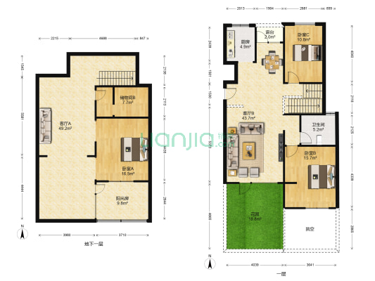 社会山花园二区 3室2厅1卫 204平方