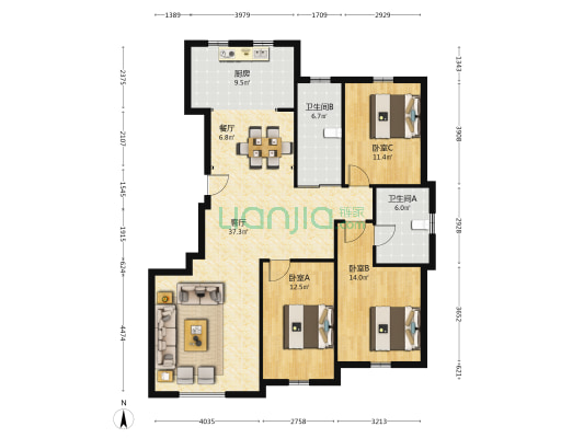裕丰兴苑南区 3室2厅2卫 133平方