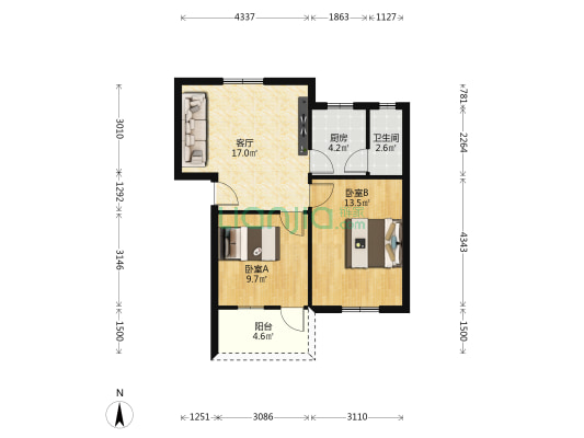 海利小区 2室1厅1卫 62平方