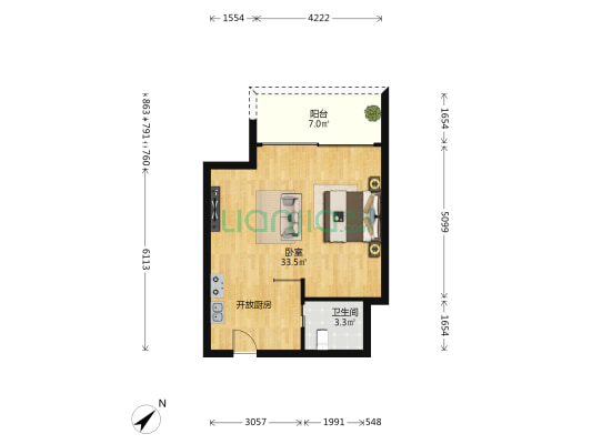 国家海岸·保利财富中心 1室0厅1卫 64平方