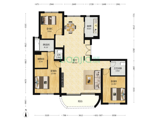 北京天誉 3室1厅3卫 147平方