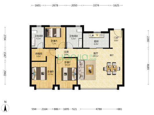 融创时代奥城DK5 3室1厅2卫 115平方