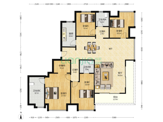 莫奈公馆C区 4室1厅3卫 184平方
