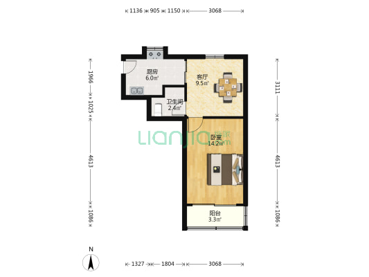 槐古一村 1室1厅1卫 44平方