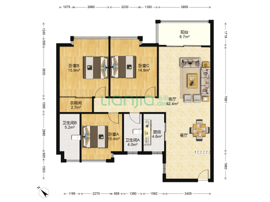 万威美地 3室1厅2卫 124平方