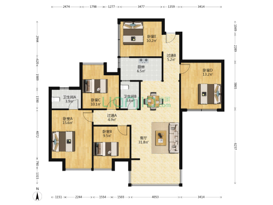 东方欧城 5室1厅2卫 108平方