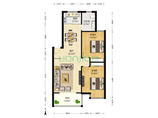 福满居小区 2室1厅1卫 88平方