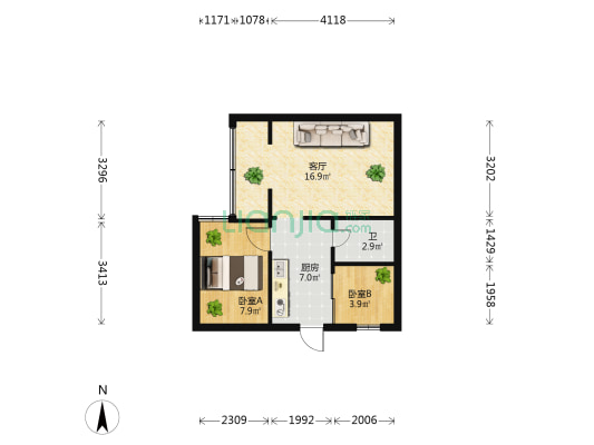 青年路355号 2室1厅1卫 49平方