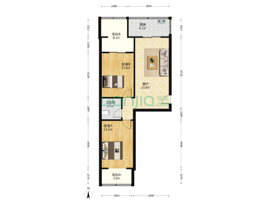 新光五小区 2室1厅1卫 86平方