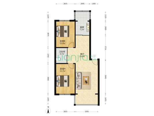 学士园 2室1厅1卫 84平方
