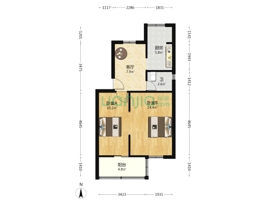 假山弄 2室1厅1卫 51平方
