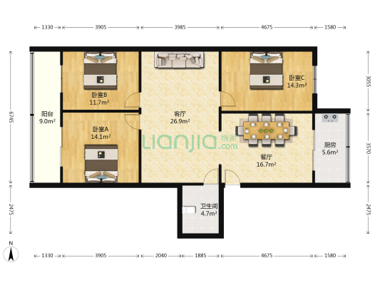 商贸局家属院 3室2厅1卫 125平方