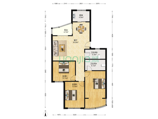 海沣园 3室1厅2卫 118平方