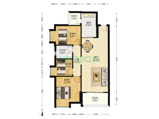 逸泉映翠 3室1厅1卫 97平方