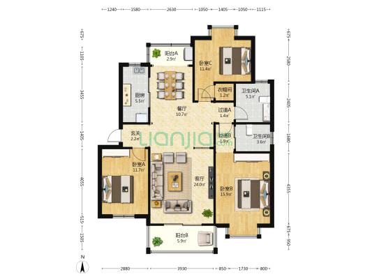 书香桃苑 3室2厅2卫 123平方