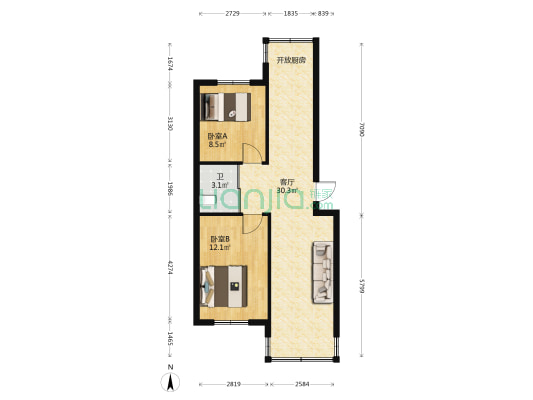 富工花园 2室1厅1卫 73平方