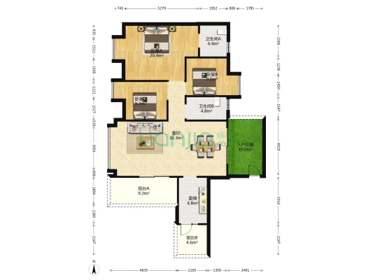 御景花园北区 3室1厅2卫 118平方