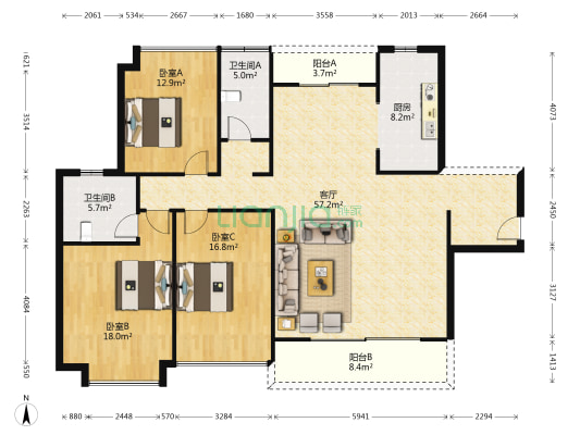 罗浮万象 3室1厅2卫 149平方