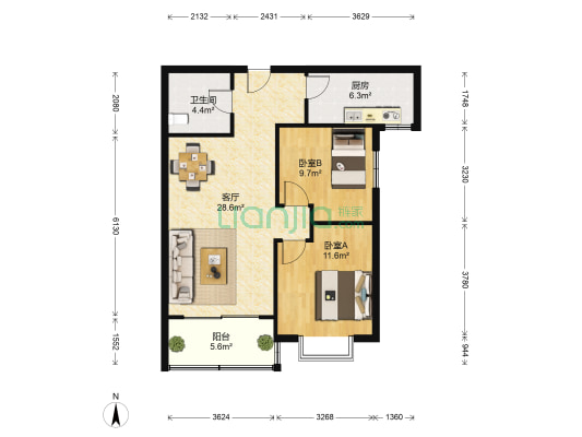 上林苑 2室1厅1卫 93平方