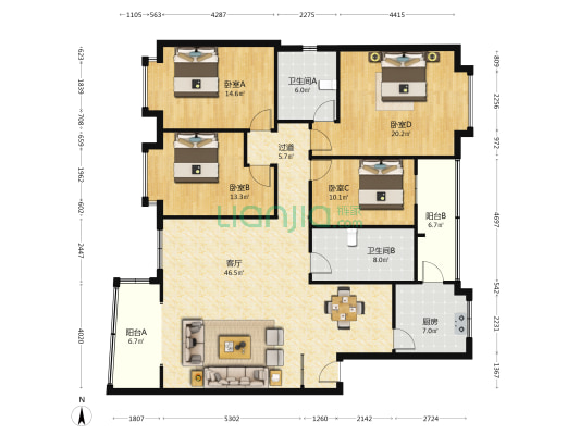 宏达商住楼 4室1厅2卫 171平方