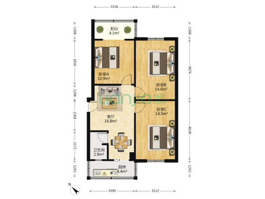 指挥街36号 3室1厅1卫 77平方