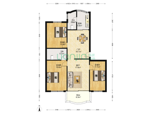 和富楼 3室1厅2卫 94平方