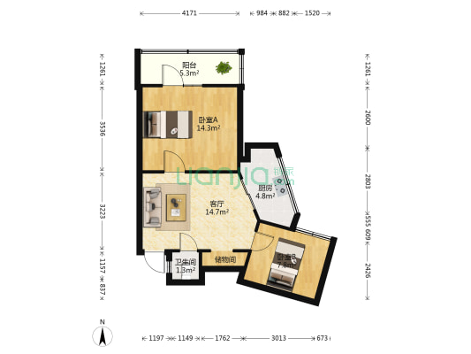 昆明味精厂职工宿舍 2室1厅1卫 49平方