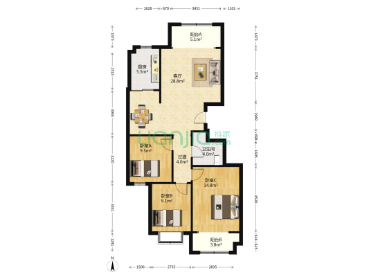 港基城市经典 3室1厅1卫 113平方