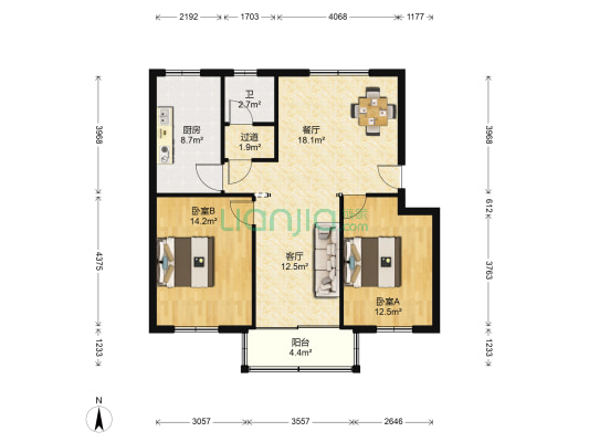 府忠埭100号 2室2厅1卫 92平方
