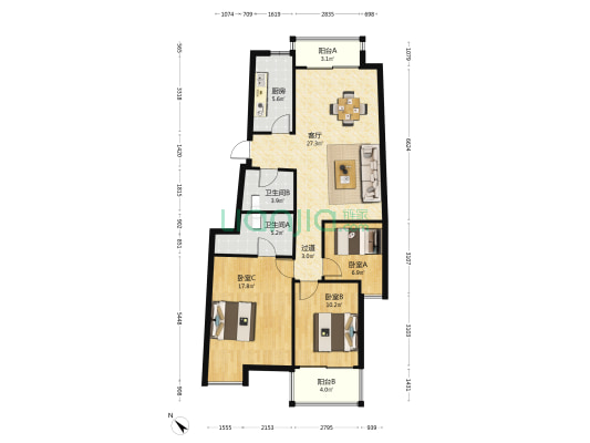 锦都世家 3室1厅2卫 109平方