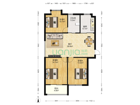 中环国际广场 3室1厅1卫 113平方