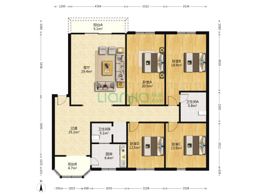 水津街32号 4室1厅2卫 156平方