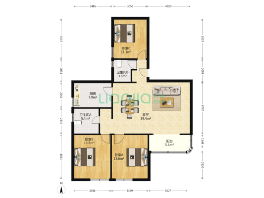 东园四村 3室1厅2卫 149平方