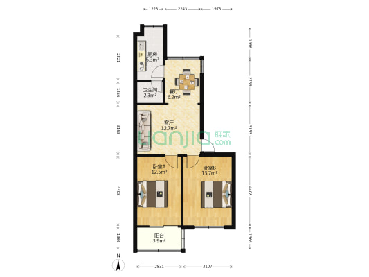 水南街 2室2厅1卫 63平方
