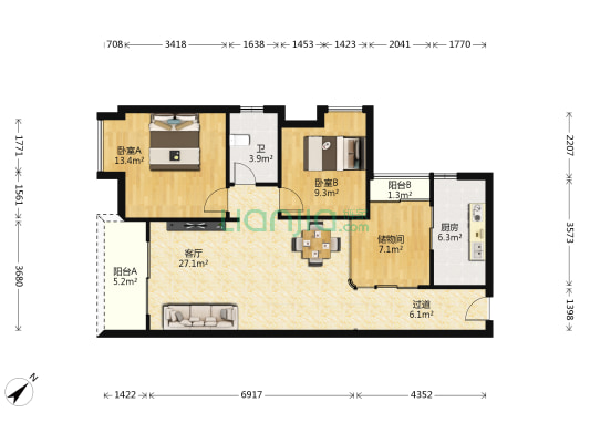 恒基翔龙江畔 2室1厅1卫 94平方