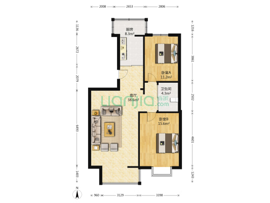 世代龙泽湾 2室1厅1卫 106平方