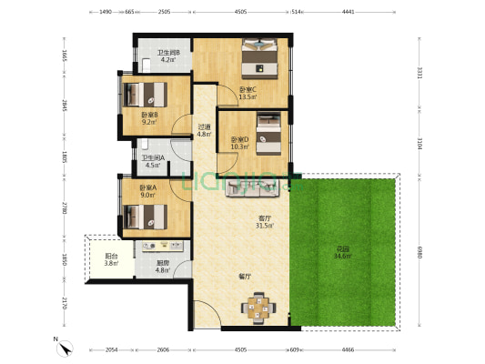 鹭湖溪山院 4室1厅2卫 122平方