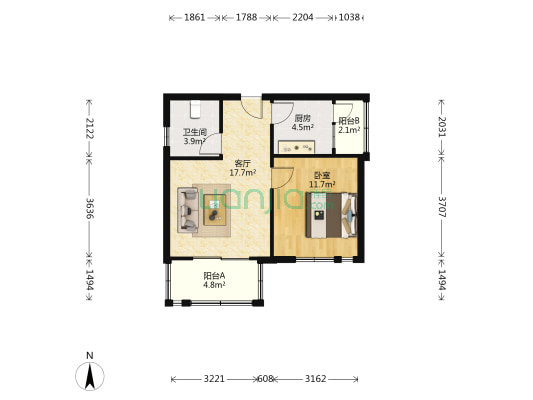逸园 1室1厅1卫 63平方