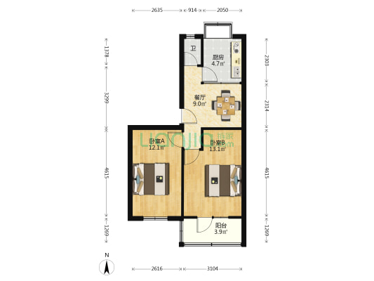 设计院文化宫（铁路西村） 2室1厅1卫 45平方