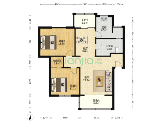 少陵横街1号 2室2厅1卫 99平方