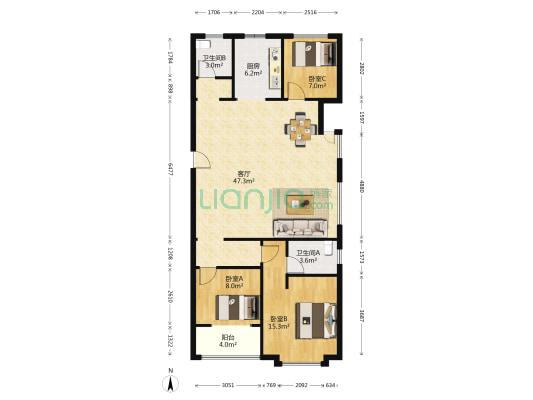 通银·云璟 3室1厅2卫 136平方