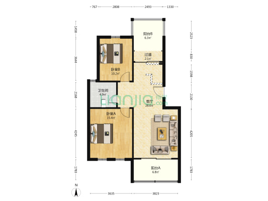 大周村民生苑 2室1厅1卫 58平方