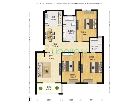 丹霞公寓一区 3室2厅2卫 130平方