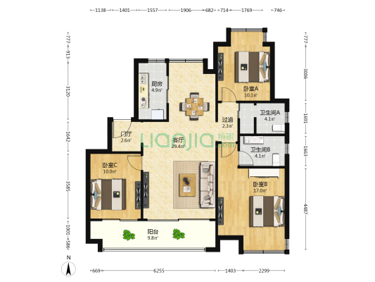 力高国资雍江府 3室1厅2卫 116平方